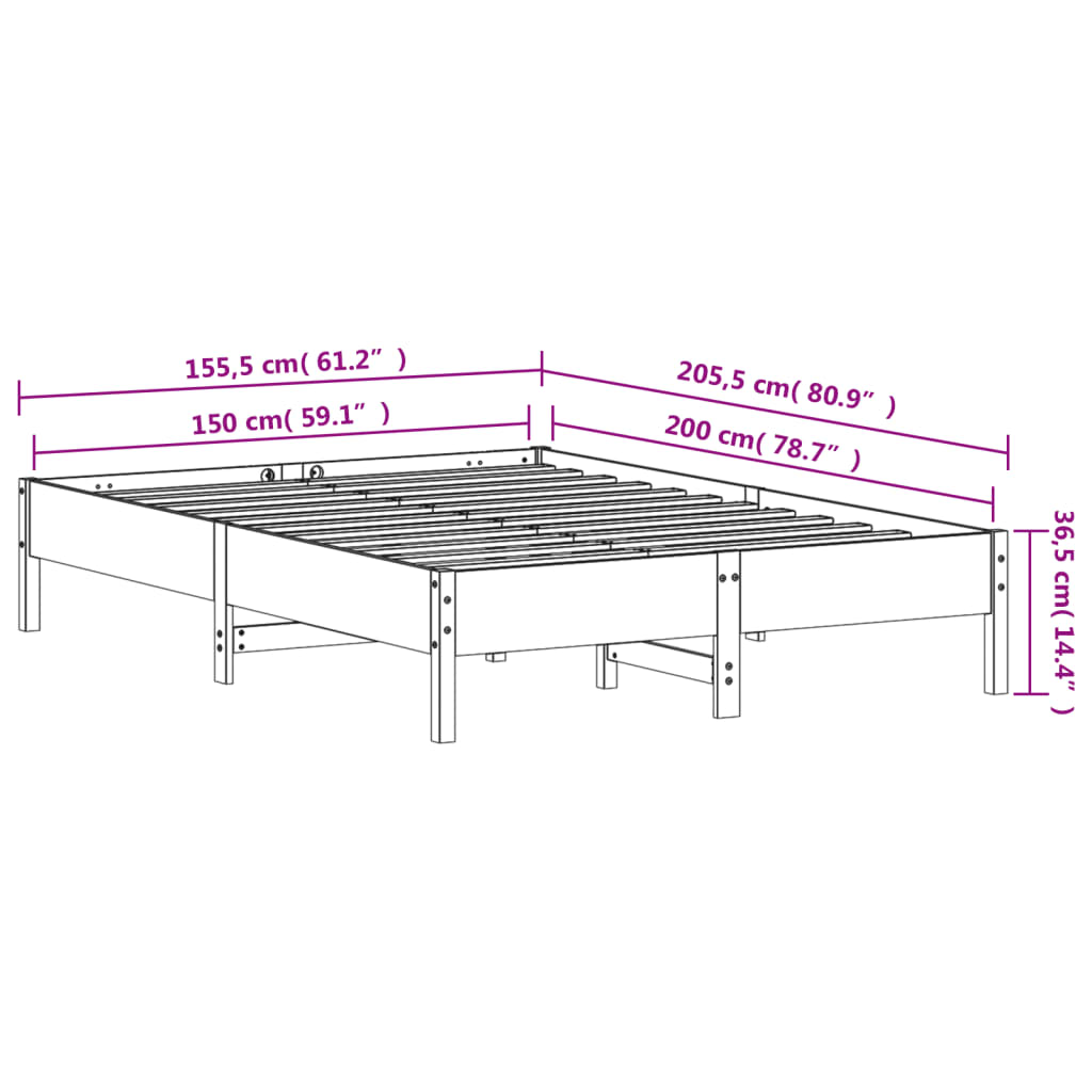 vidaXL Bed Frame | Wax brown | Solid pine wood, Plywood | King Size | Durable