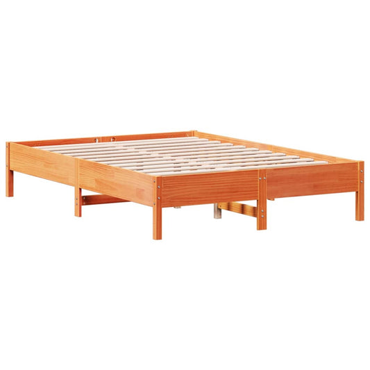 vidaXL Bed Frame | Wax brown | Solid pine wood, Plywood | Double | Non-scratch