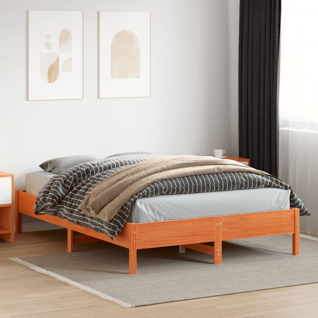 vidaXL Bed Frame | Wax brown | Solid pine wood, Plywood | Double | Non-scratch