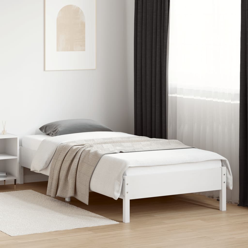 vidaXL Bed Frame | White | Solid pine wood, Plywood | 90x200 cm | Durable