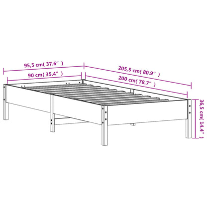 vidaXL Bed Frame | White | Solid pine wood, Plywood | 90x200 cm | Durable