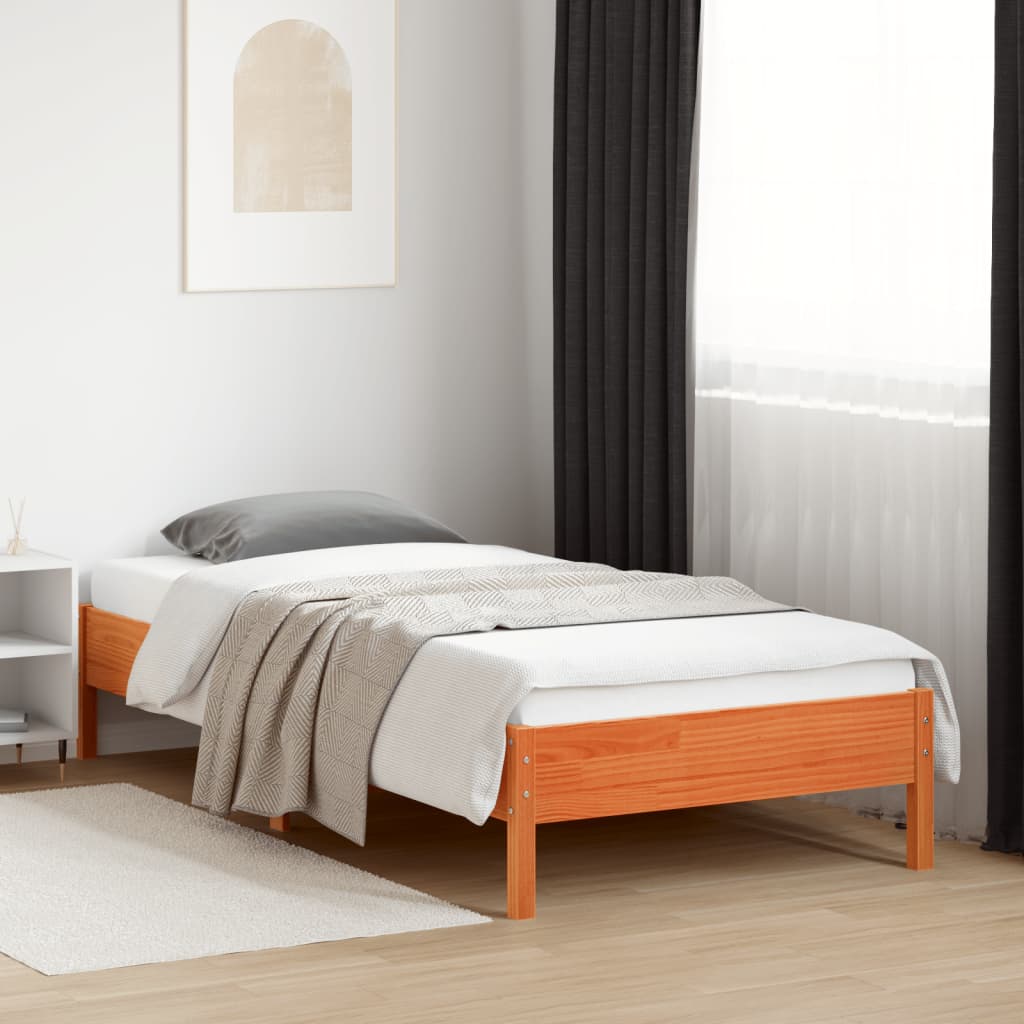 vidaXL Bed Frame | Wax Brown | Solid Pine Wood | Single | Modern | Bed Frame
