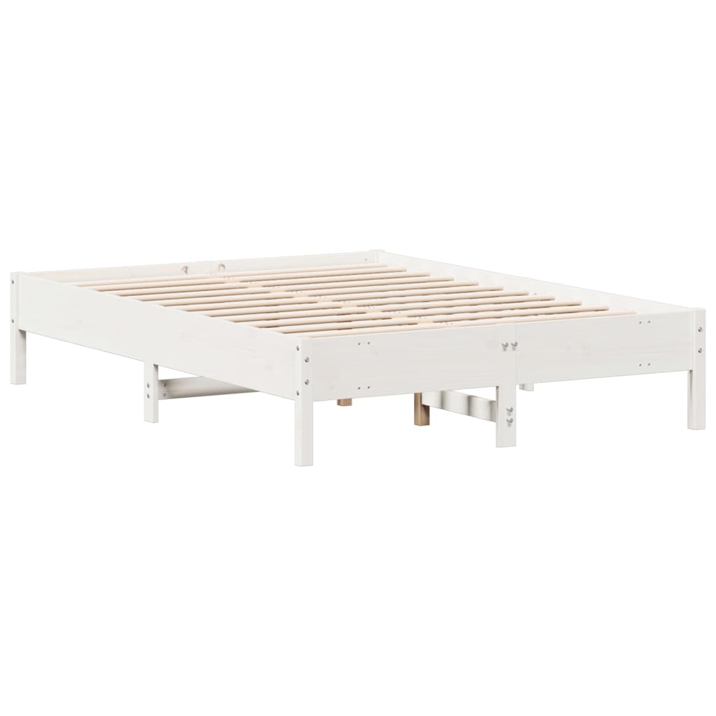 vidaXL Bed Frame | White | Solid pine wood, Plywood | 140x190 cm | Modern