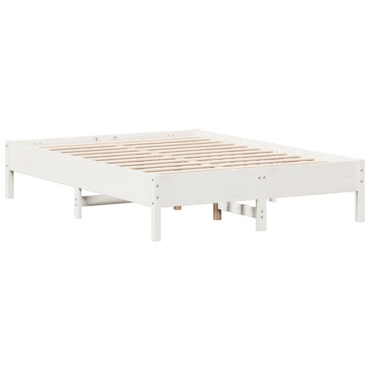 vidaXL Bed Frame | White | Solid pine wood, Plywood slats | Small Double