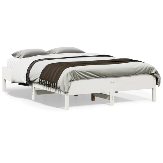 vidaXL Bed Frame | White | Solid pine wood, Plywood slats | Small Double