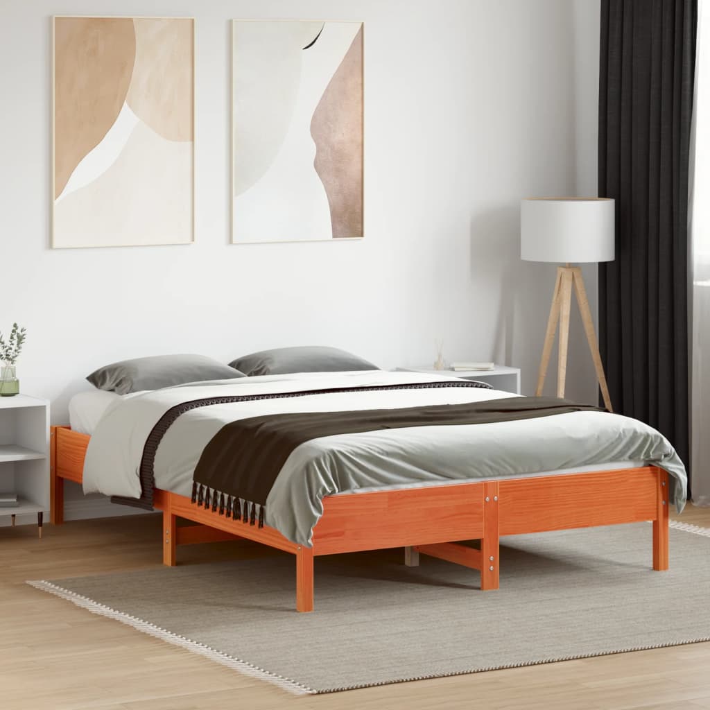 vidaXL Bed Frame | Wax brown | Solid pine wood, Plywood | Small Double | Modern