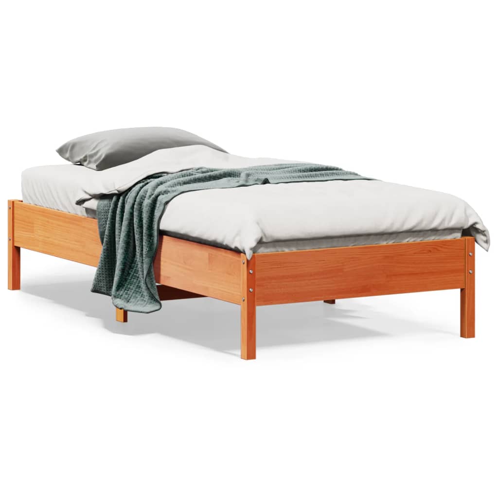 vidaXL Bed Frame | Wax brown | Solid pine wood, Plywood slats | Single | Durable