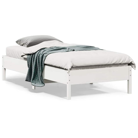 vidaXL Bed Frame | White | Solid Pine Wood, Plywood | Small Single | Simple