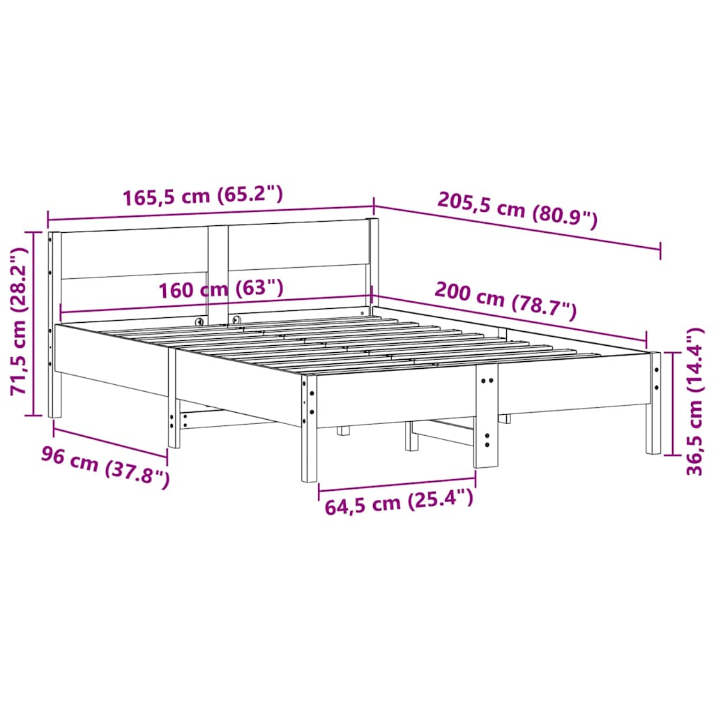vidaXL Bed Frame without Mattress Wax Brown 160x200 cm Solid Wood Pine