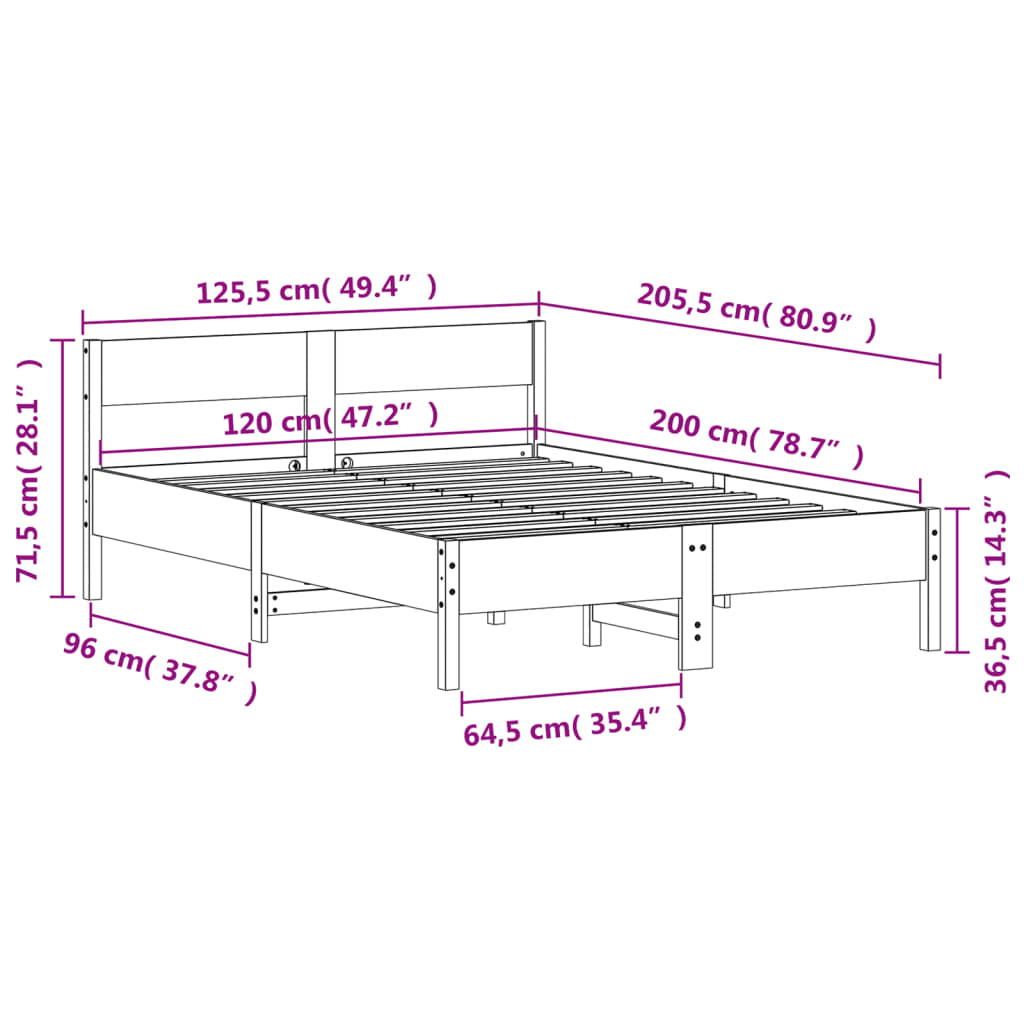 vidaXL Bed Frame without Mattress 120x200 cm Solid Wood Pine