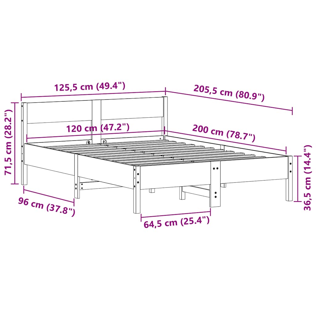 vidaXL Bed Frame without Mattress Wax Brown 120x200 cm Solid Wood Pine