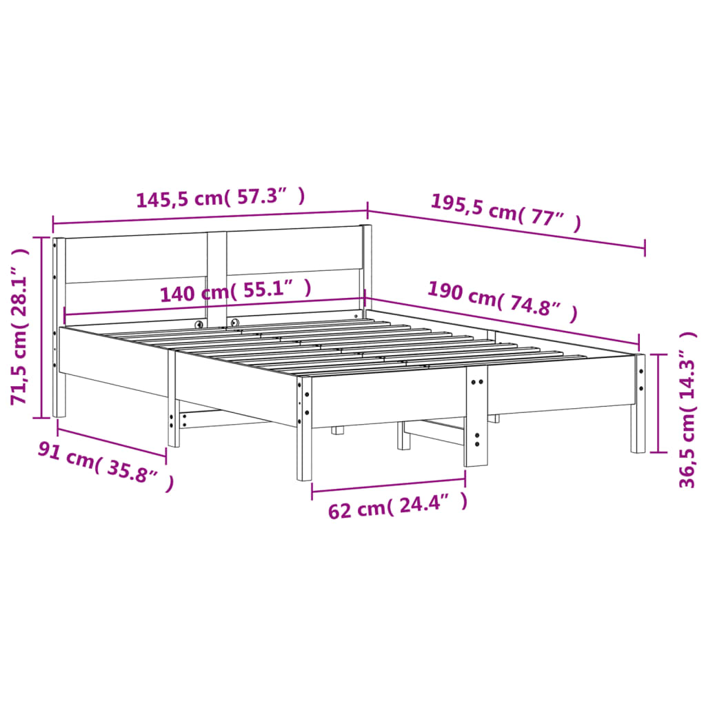 vidaXL Bed Frame without Mattress White 140x190 cm Solid Wood Pine