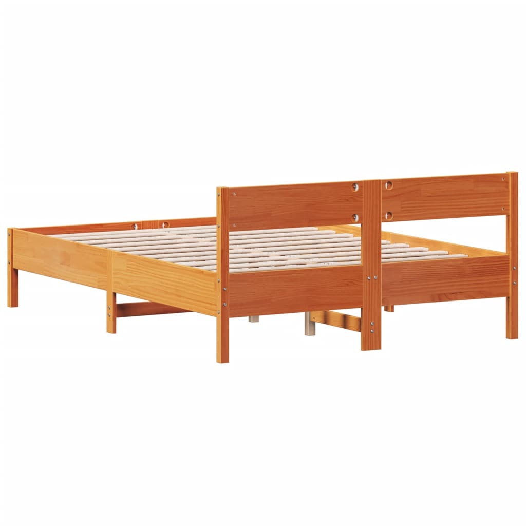 vidaXL Bed Frame without Mattress Wax Brown 135x190 cm Double Solid Wood Pine