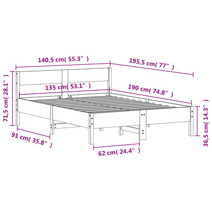 vidaXL Bed Frame without Mattress Wax Brown 135x190 cm Double Solid Wood Pine