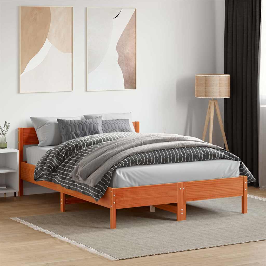 vidaXL Bed Frame without Mattress Wax Brown 120x190 cm Small Double Solid Wood Pine