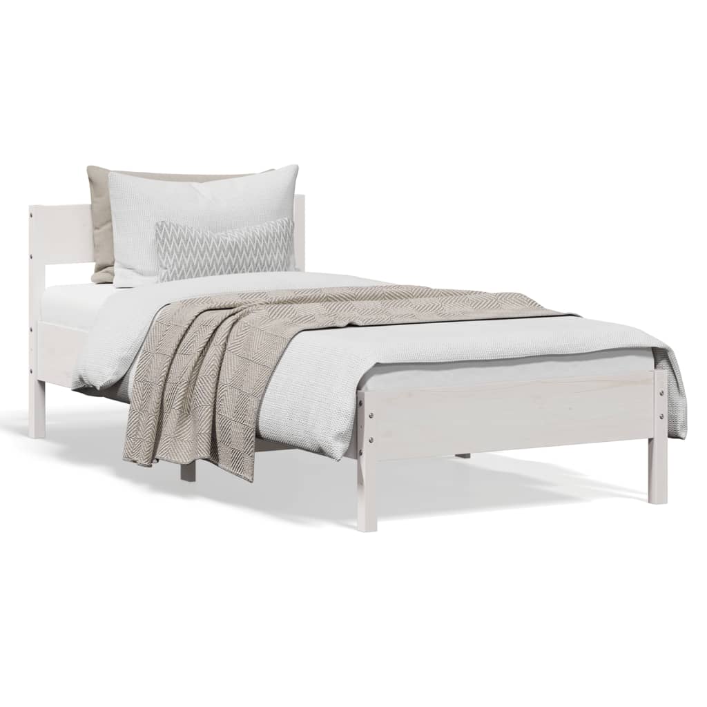vidaXL Bed Frame without Mattress White 75x190 cm Small Single Solid Wood Pine