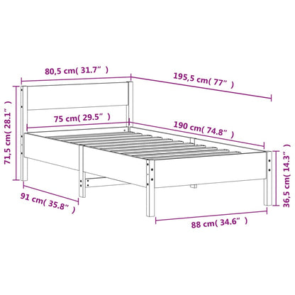 vidaXL Bed Frame without Mattress White 75x190 cm Small Single Solid Wood Pine