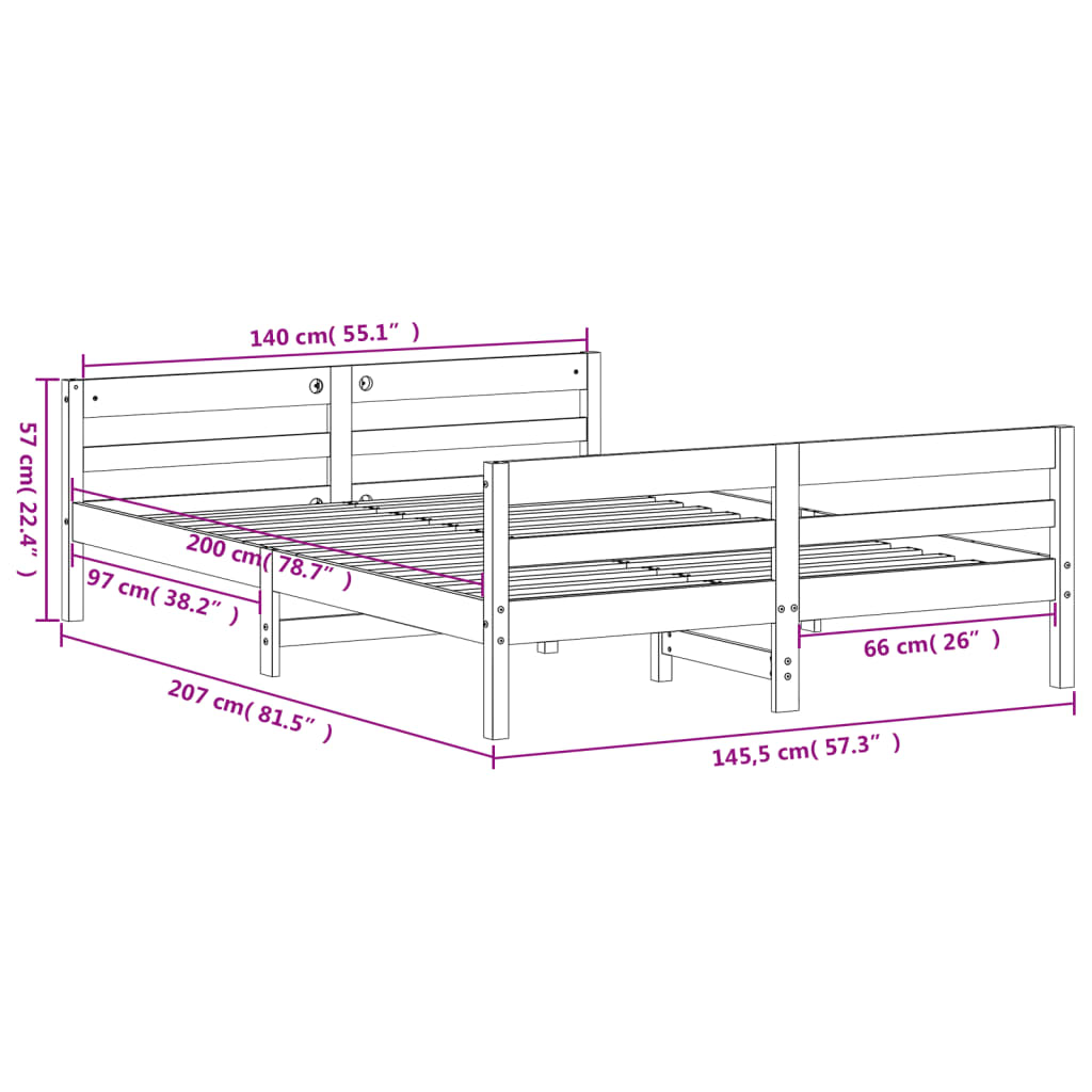 vidaXL Bed Frame without Mattress 140x200 cm Solid Wood Pine