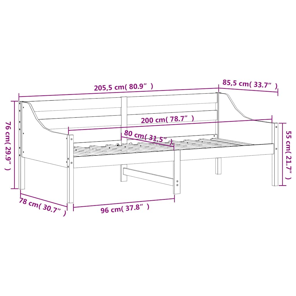 vidaXL Day Bed without Mattress 80x200 cm Solid Wood Pine