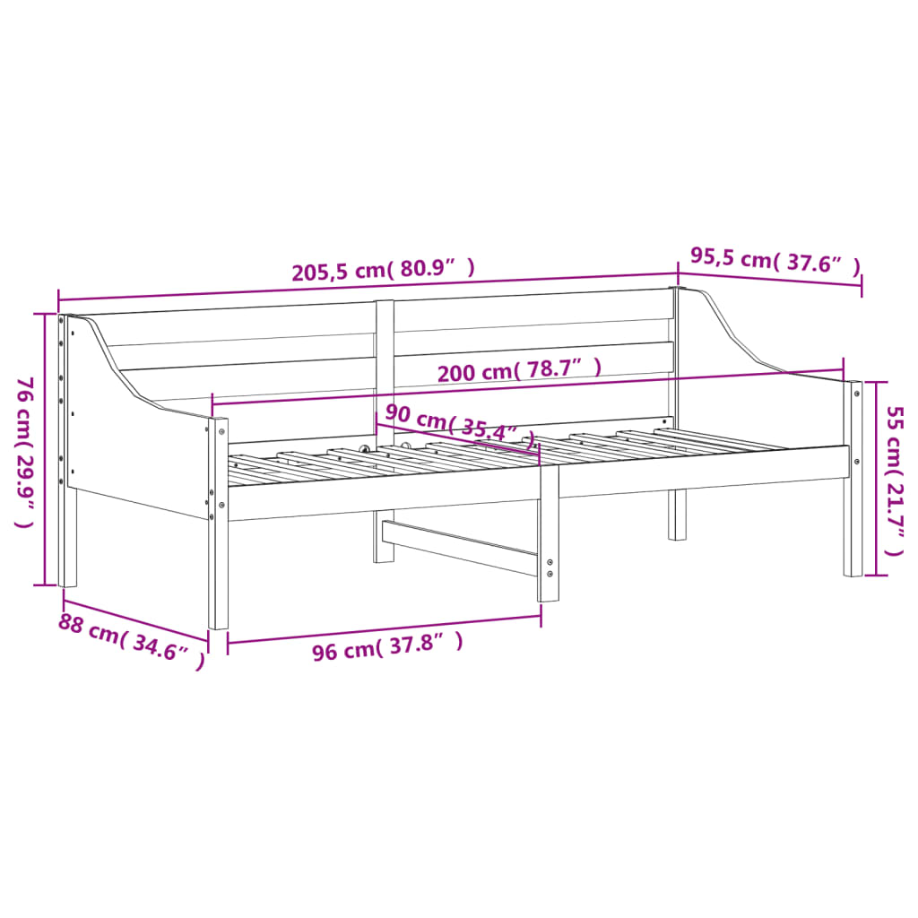 vidaXL Day Bed without Mattress 90x200 cm Solid Wood Pine