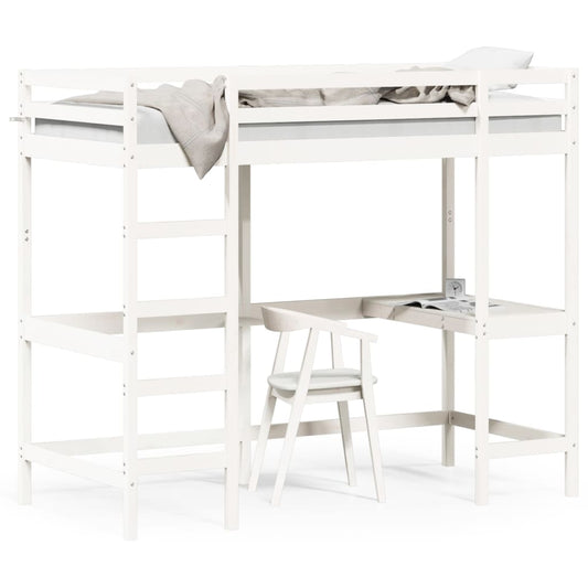 vidaXL Loft Bed without Mattress White 90x200 cm Solid Wood Pine