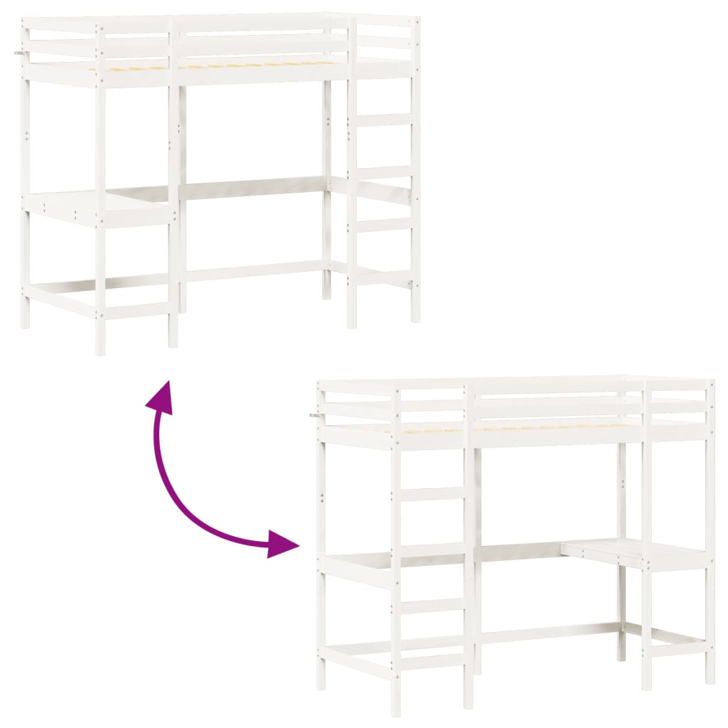 vidaXL Loft Bed without Mattress White 90x200 cm Solid Wood Pine