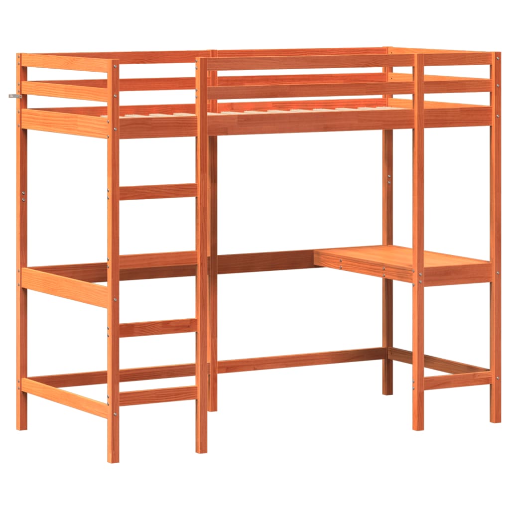 vidaXL Loft Bed without Mattress Wax Brown 90x200 cm Solid Wood Pine