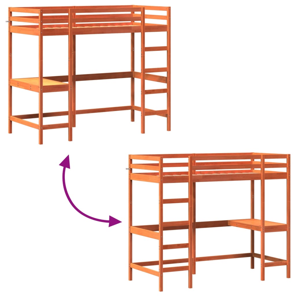 vidaXL Loft Bed without Mattress Wax Brown 90x200 cm Solid Wood Pine