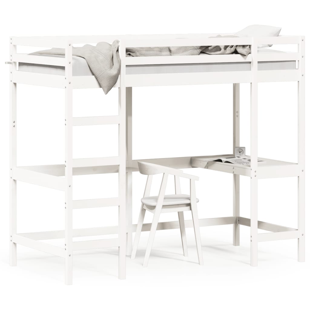 vidaXL Loft Bed without Mattress White 90x190 cm Single Solid Wood Pine