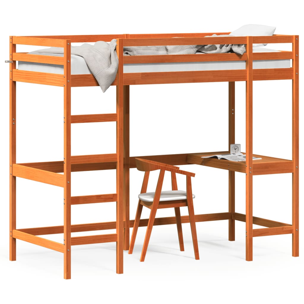vidaXL Loft Bed without Mattress Wax Brown 90x190 cm Single Solid Wood Pine