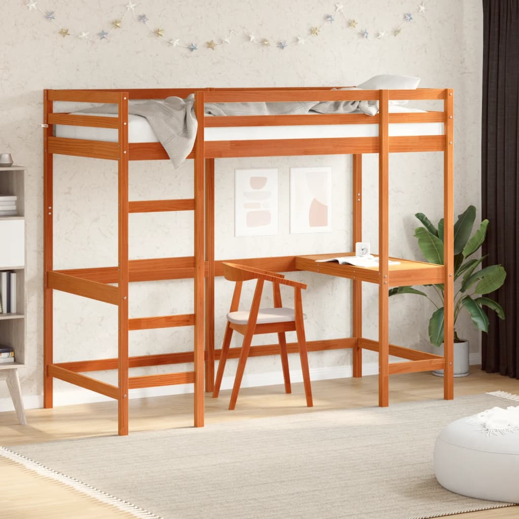 vidaXL Loft Bed without Mattress Wax Brown 90x190 cm Single Solid Wood Pine