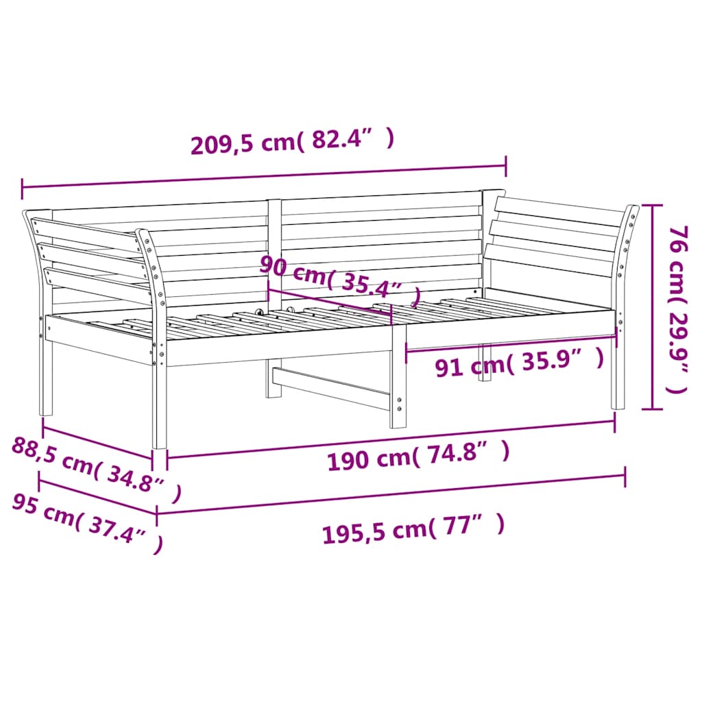 vidaXL Day Bed without Mattress White 90x190 cm Single Solid Wood Pine