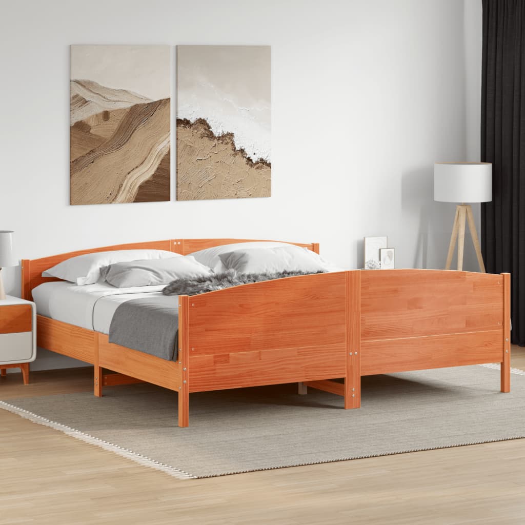 vidaXL Bed Frame without Mattress Wax Brown 200x200 cm Solid Wood Pine