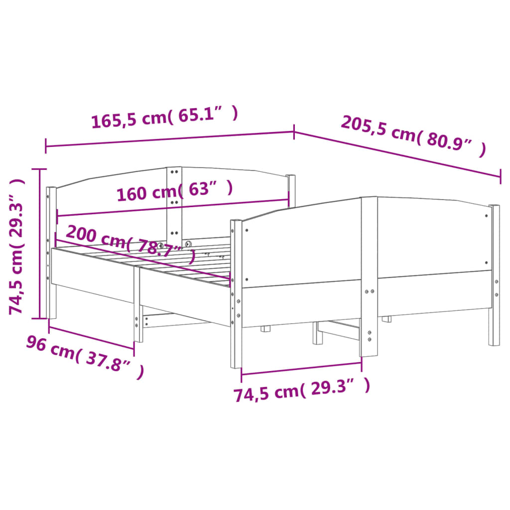vidaXL Bed Frame without Mattress 160x200 cm Solid Wood Pine