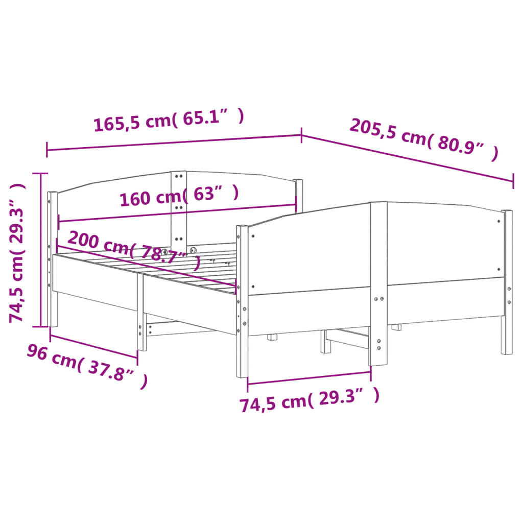vidaXL Bed Frame without Mattress White 160x200 cm Solid Wood Pine