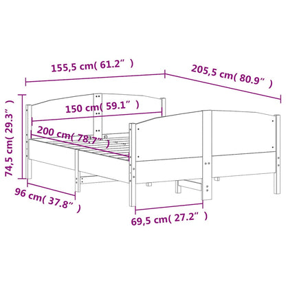 vidaXL Bed Frame without Mattress White 150x200 cm King Size Solid Wood Pine