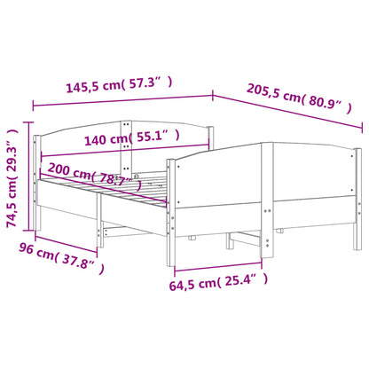vidaXL Bed Frame without Mattress Wax Brown 140x200 cm Solid Wood Pine