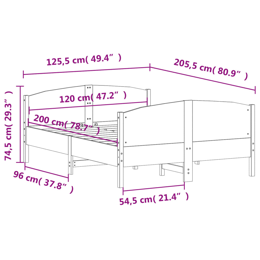 vidaXL Bed Frame without Mattress 120x200 cm Solid Wood Pine