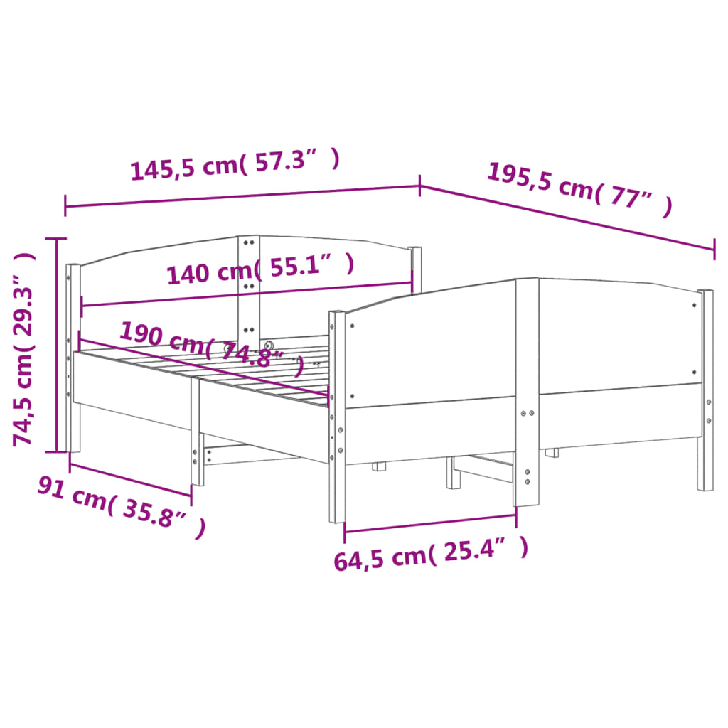 vidaXL Bed Frame without Mattress Wax Brown 140x190 cm Solid Wood Pine