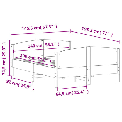 vidaXL Bed Frame without Mattress Wax Brown 140x190 cm Solid Wood Pine