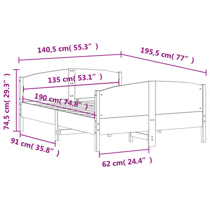 vidaXL Bed Frame without Mattress 135x190 cm Double Solid Wood Pine
