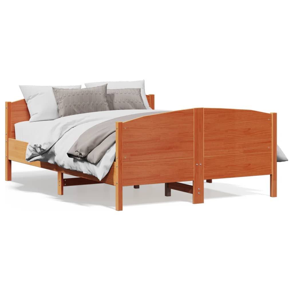 vidaXL Bed Frame without Mattress Wax Brown 135x190 cm Solid Wood Pine