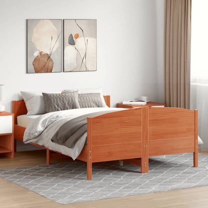 vidaXL Bed Frame without Mattress Wax Brown 135x190 cm Solid Wood Pine
