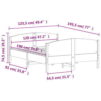vidaXL Bed Frame without Mattress White 120x190 cm Small Double Solid Wood Pine