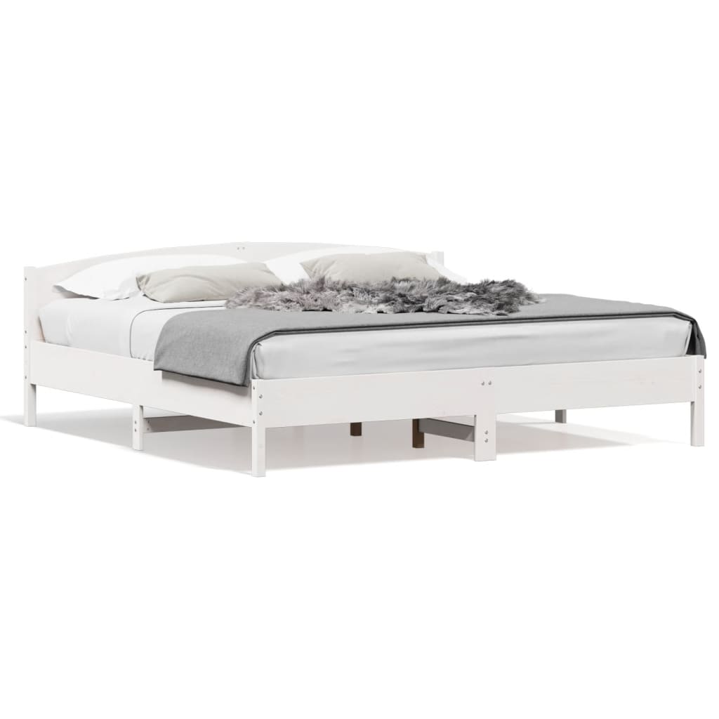 vidaXL Bed Frame | White | Solid pine wood, Plywood slats | Double | Durable