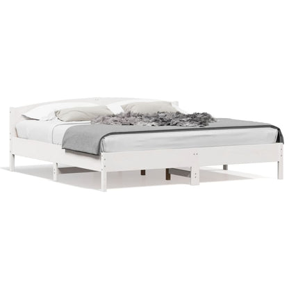 vidaXL Bed Frame | White | Solid pine wood, Plywood slats | Double | Durable