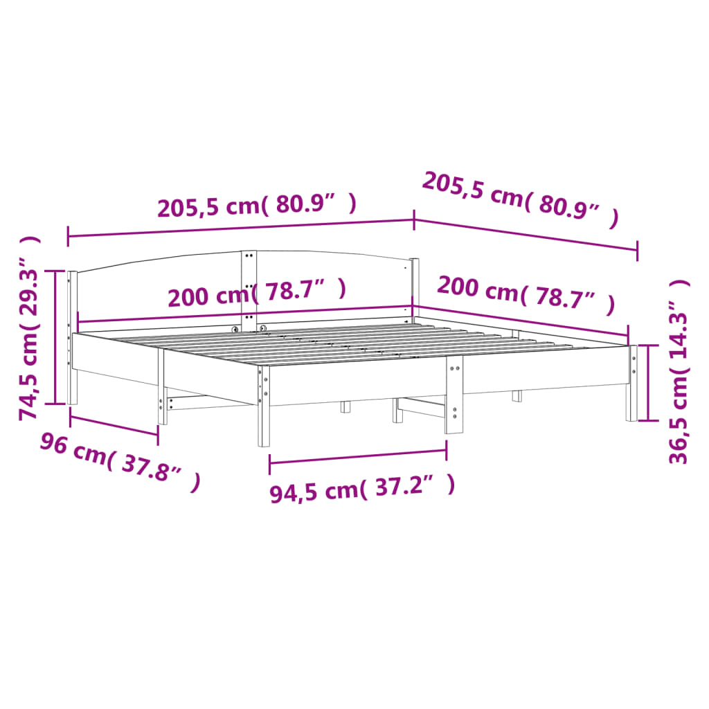 vidaXL Bed Frame | White | Solid pine wood, Plywood slats | Double | Durable
