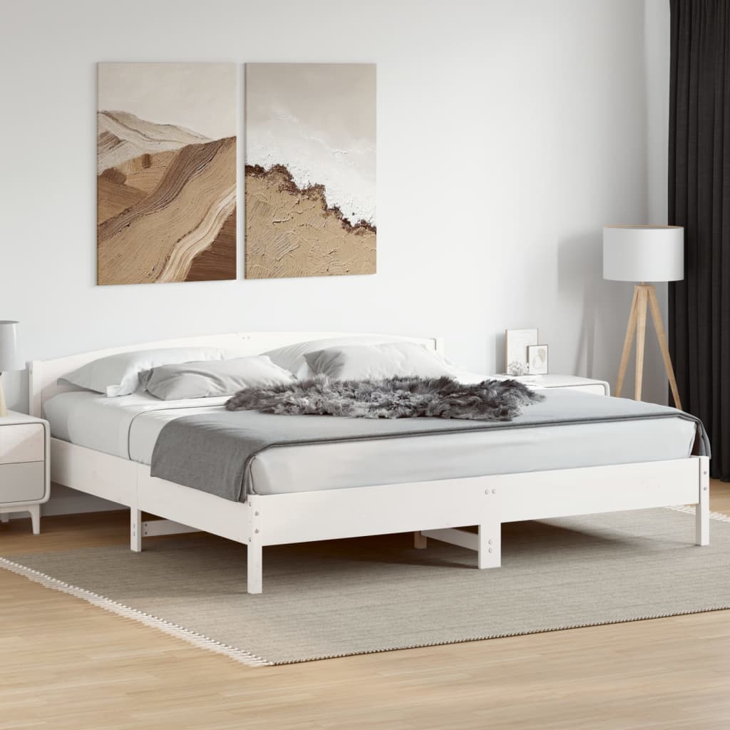 vidaXL Bed Frame | White | Solid pine wood, Plywood slats | Double | Durable