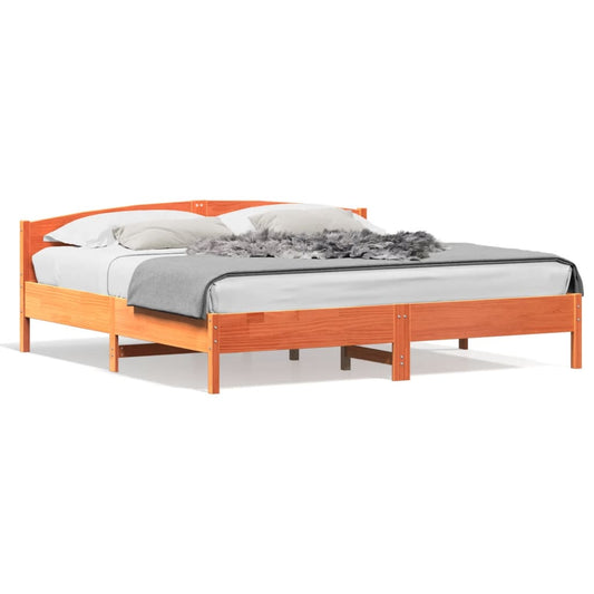 vidaXL Bed Frame | Wax Brown | Solid Pine Wood, Plywood | 200x200 cm | Bed Frame