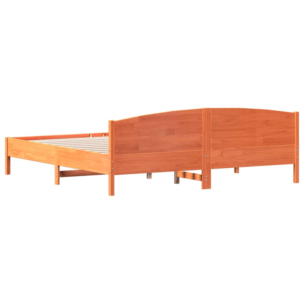 vidaXL Bed Frame | Wax Brown | Solid Pine Wood, Plywood | 200x200 cm | Bed Frame